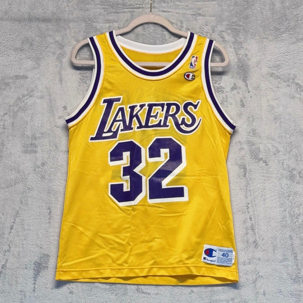 Magic Johnson‎ 32 LA Lakers Champion Jersey Mens 40 Med Yellow NBA 90s Vntg USA